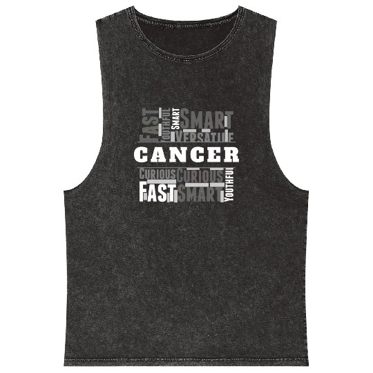 Cancer Zodiac Star Sign Word Cloud Square Monochro Mineral Wash Tank Tops