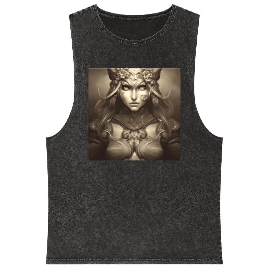Warrior princess wearing gothic plate dark fantasy Mineral Wash Tank Tops