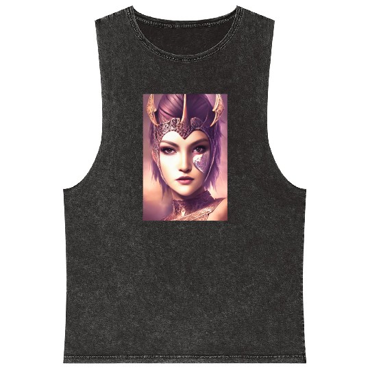 Warrior princess wearing gothic plate dark fantasy Mineral Wash Tank Tops