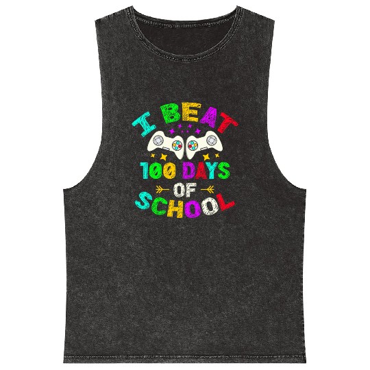 I Beat 100 Days Of School Video Game Player Kid Mineral Wash Tank Tops