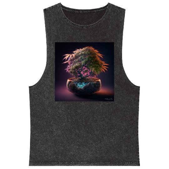 Cannabonsai - Bonsai Tree, Cannabis Plant, Dreamy Mineral Wash Tank Tops