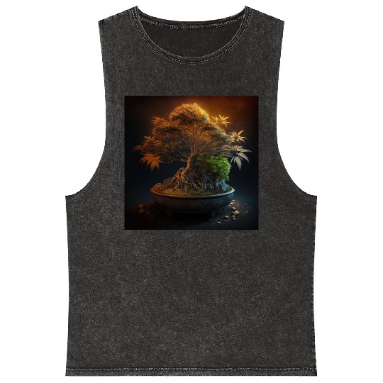 Cannabonsai - Bonsai Tree, Cannabis Plant, Mineral Wash Tank Tops