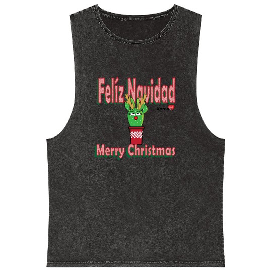Felíz Navidad Cactus Lady Mineral Wash Tank Tops