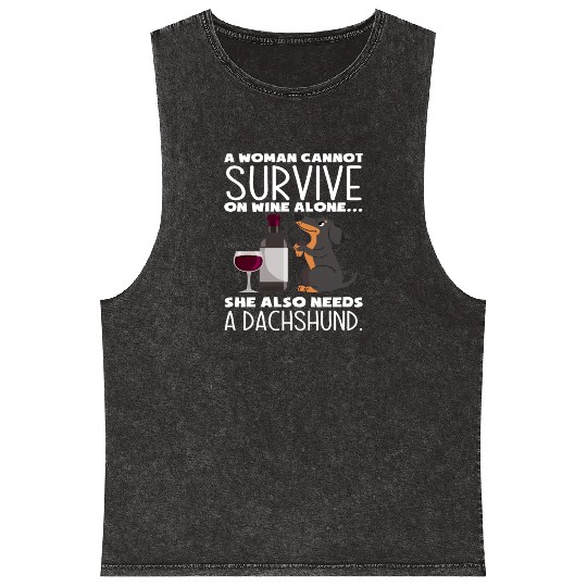 Dachshund Wine Dog Love Mineral Wash Tank Tops