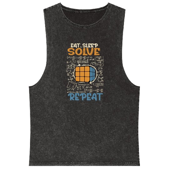 Eat Sleep Solve Repeat Math Speed Cubing Genie Mineral Wash Tank Tops