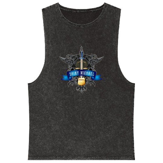 Saint Michael Patron Saint of Police Officers Cath Mineral Wash Tank Tops
