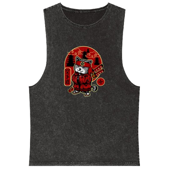 Samurai Cat Mineral Wash Tank Tops