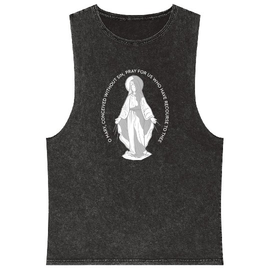 Our Lady of Grace Medal Mary Catholic F Mineral Wash Tank Tops