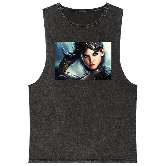 Warrior princess wearing gothic plate fantasy art Mineral Wash Tank Tops