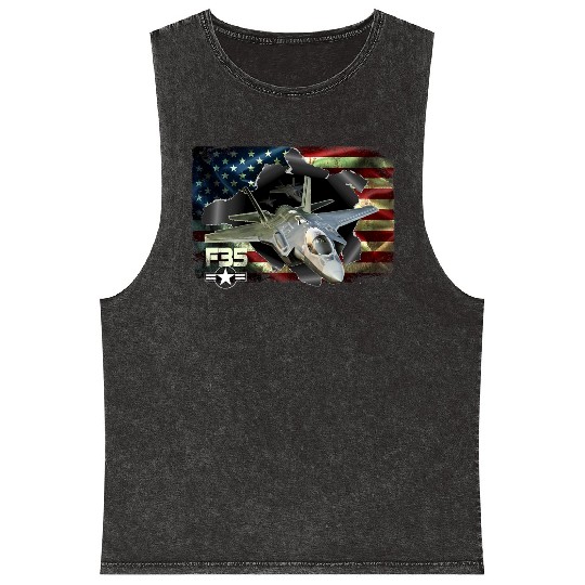 F 35 Lightning Air Force Military Veteran Pride US Mineral Wash Tank Tops