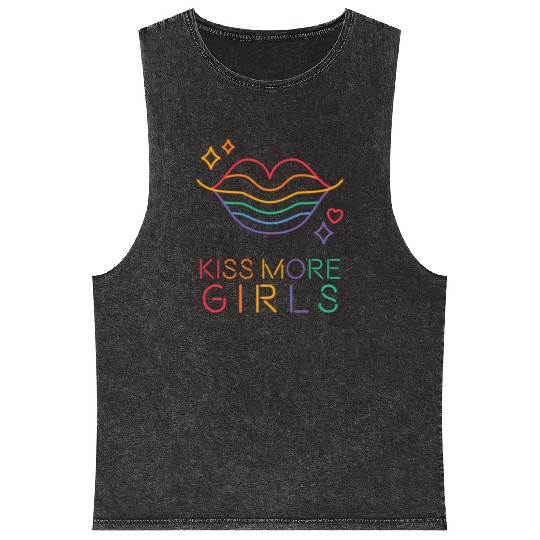 Kiss More Girls LGBT Cute Lesbian Vintage Lips Pri Mineral Wash Tank Tops
