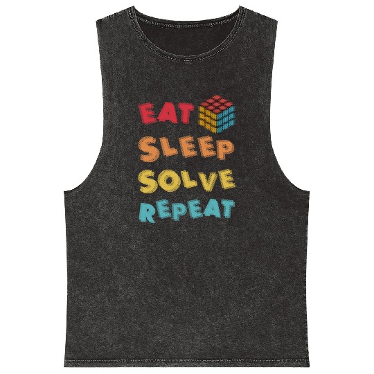 Eat Sleep Solve Repeat Math Speed Cubing Genie Mineral Wash Tank Tops