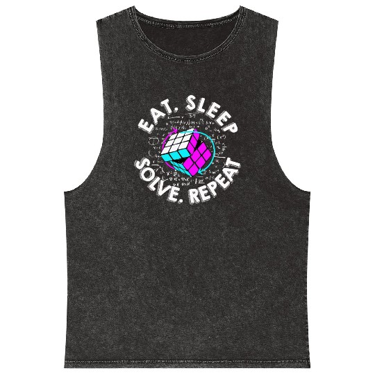 Eat Sleep Solve Repeat Math Speed Cubing Genie Mineral Wash Tank Tops