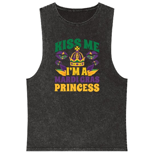 Mardi Gras - Kiss Me I'm a Mardi Grass Princess Mineral Wash Tank Tops
