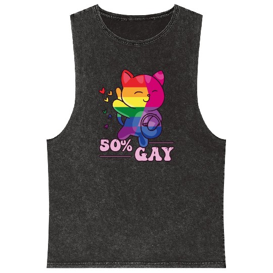 50% Gay Bi Bisexual Pride Kawaii Cat Kawaii Mineral Wash Tank Tops