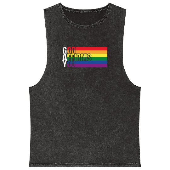 Gay God Affirms You Pride Month Rainbow LGBT Flag Mineral Wash Tank Tops