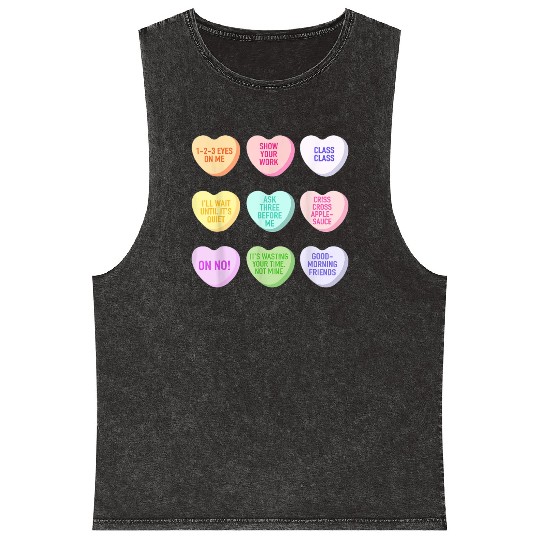 Teacher Valentines Day Conversation Heart School Mineral Wash Tank Tops