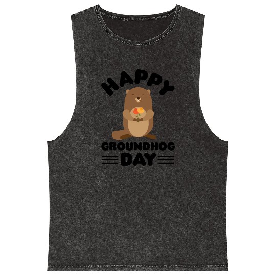 Groundhog Day cute print Mineral Wash Tank Tops