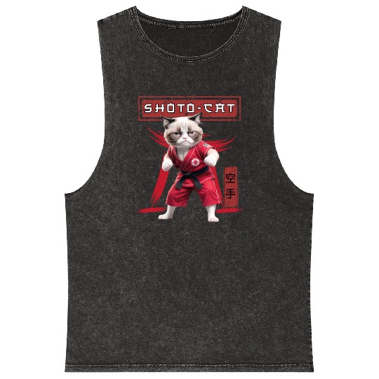 Karate Cat, Karate Japanese Kanji Mineral Wash Tank Tops