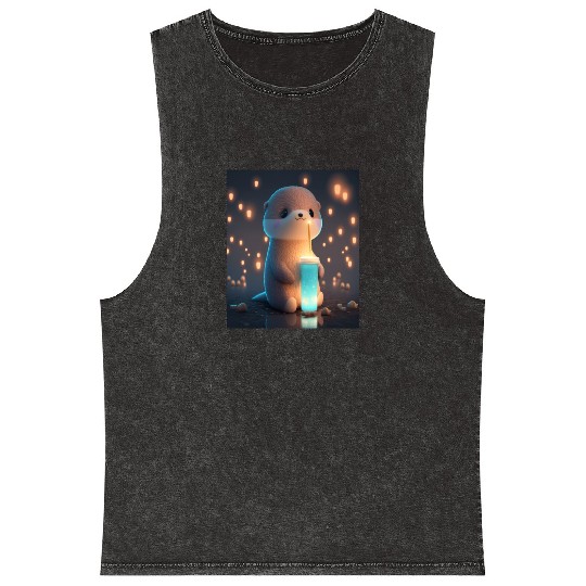 Kawaii Otter Pet Otter Drinking Boba Tea Mineral Wash Tank Tops