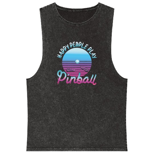 Happy People Play Pinball Retro 80s Mineral Wash Tank Tops