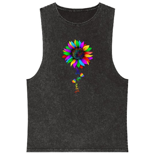 Sunflower Rainbow Love Is Love LGBT Lesbian Gay Mineral Wash Tank Tops