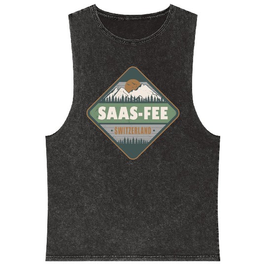 Saas-Fee Switzerland Swiss Alps Vintage Hiking Mineral Wash Tank Tops