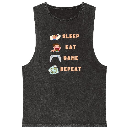 sleep eat game repeat PlayStation Mineral Wash Tank Tops