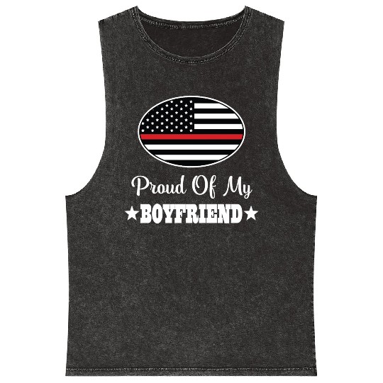 Firefighter Proud of my Boyfriend Mineral Wash Tank Tops
