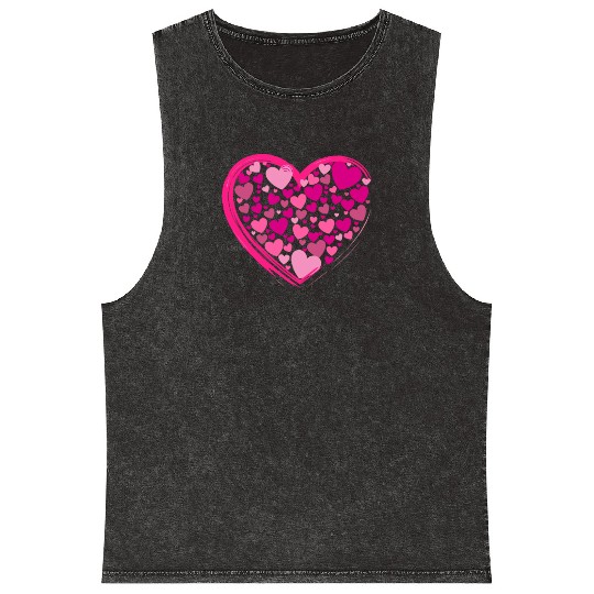 Cute Pink and Lilac Hearts in a Big Pink Heart Mineral Wash Tank Tops