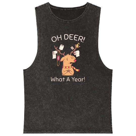 Oh Deer What A Year Reindeer and Toilet Paper Mineral Wash Tank Tops