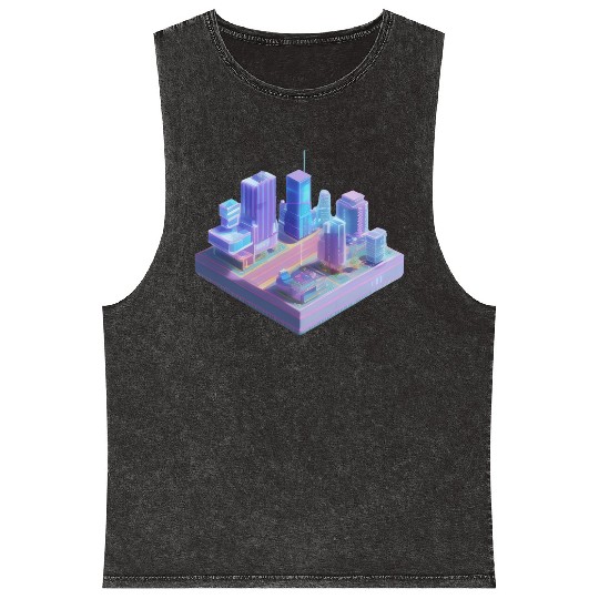 Miniature City - 3D Isometric Vaporwave Mineral Wash Tank Tops