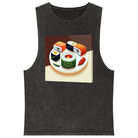 Beautiful Sushi Painting Mineral Wash Tank Tops