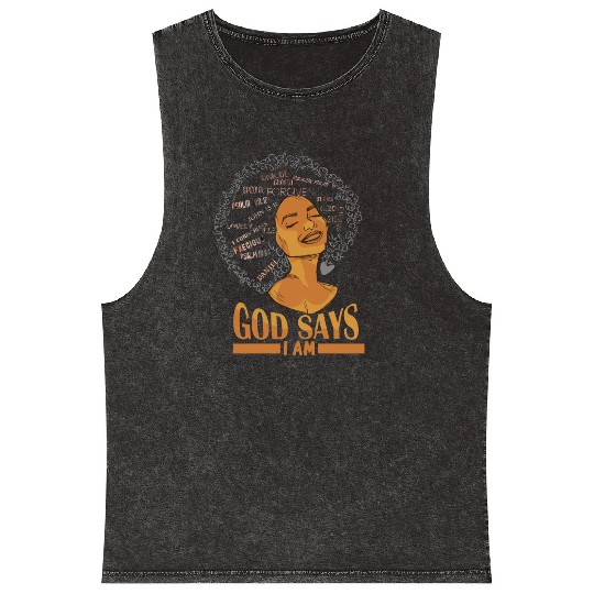 African American Girl God Says I Am Black Pride Mineral Wash Tank Tops