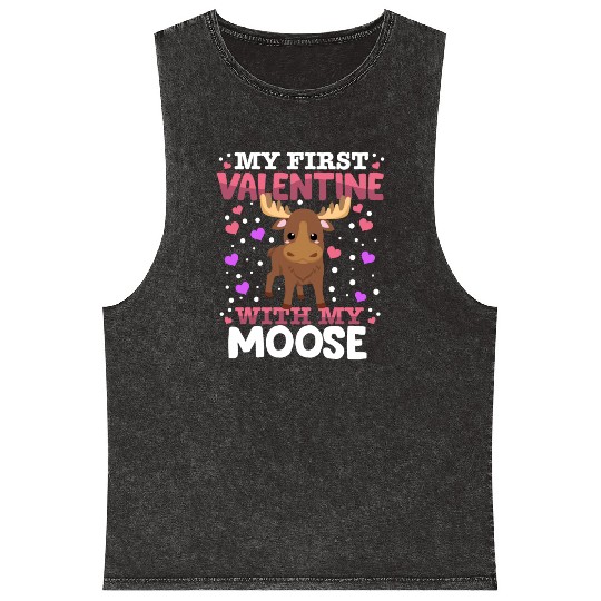 My First Valentine With My Moose Animal Heart Mineral Wash Tank Tops