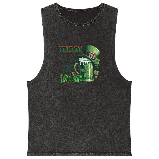 Mens St Patricks Day All Irish Green Shamrock Mineral Wash Tank Tops