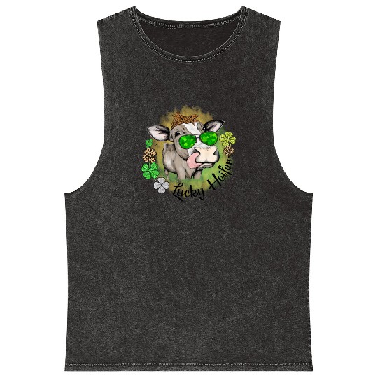 St Patricks Day Irish Lucky Heifer Cattle Farmer Mineral Wash Tank Tops