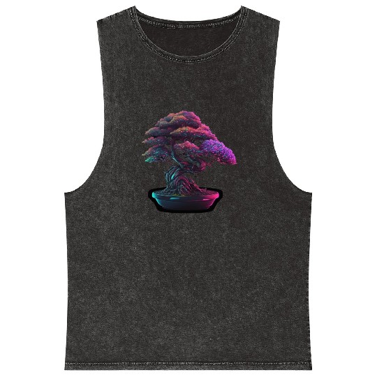Synthwave Bonsai Tree Mineral Wash Tank Tops