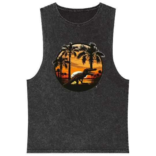 Florida Everglades Sunset Alligator and Palm Tree Mineral Wash Tank Tops