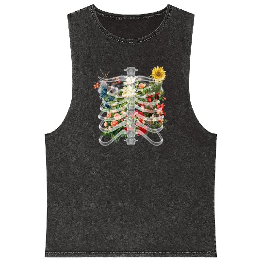Flower Skeleton Streetwear Mineral Wash Tank Tops