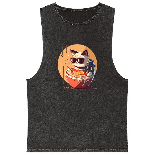 cat eating Chinese food,cute design for Meow lover Mineral Wash Tank Tops