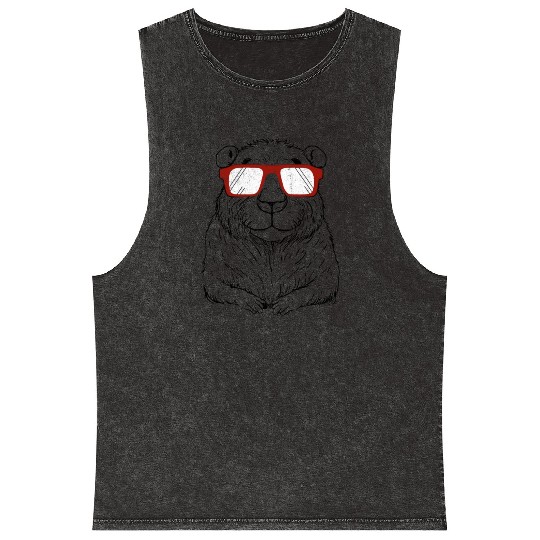 Capybara Wearing Red Glasses Capybara Lover Rodent Mineral Wash Tank Tops