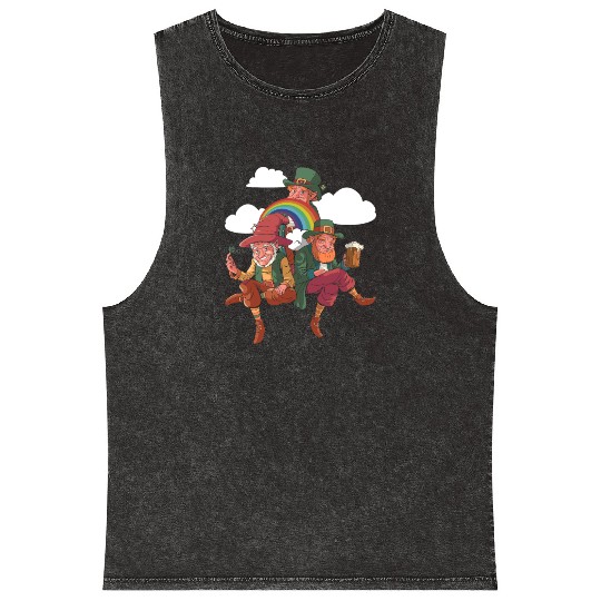 Three Leprechauns - St Patricks Day Irish Mineral Wash Tank Tops