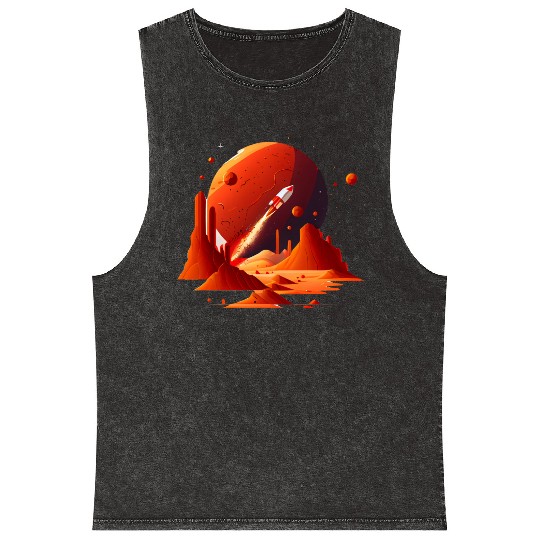 Vintage Space Science Mars Fiction Geek Solar Mineral Wash Tank Tops