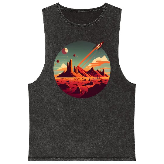 Vintage Space Science Mars Fiction Geek Solar Mineral Wash Tank Tops