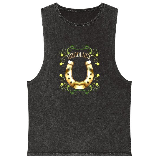 Good Luck With A Golden Horseshoe For Irish St Mineral Wash Tank Tops