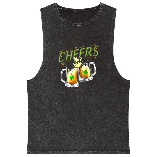 Cheers With Beers And Shamrock For St Patricks Day Mineral Wash Tank Tops