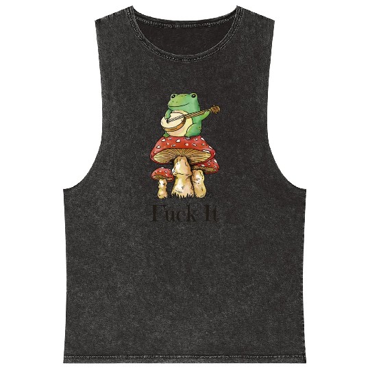 Cottagecore Toad Playing Guitar Mineral Wash Tank Tops