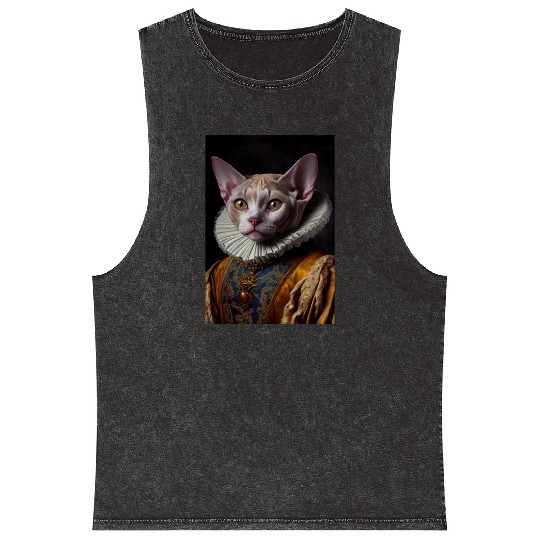 Black Queen Devon Rex Cat Breed Portrait Royal Ren Mineral Wash Tank Tops
