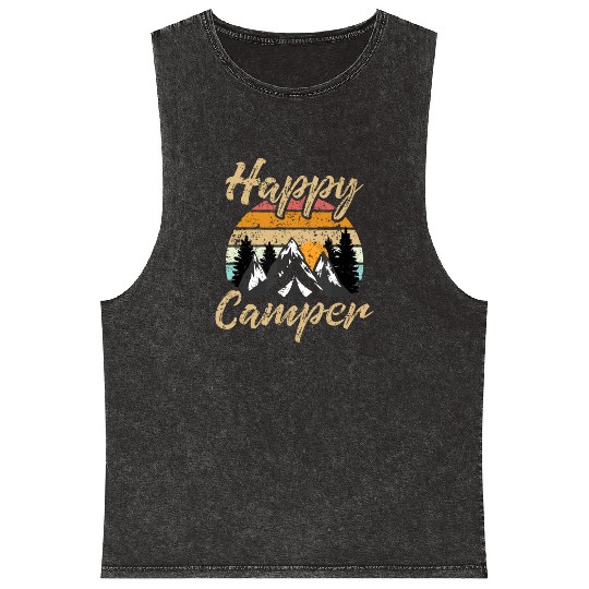 Funny Camping Hiking Lover Present Happy Camper Gi Mineral Wash Tank Tops